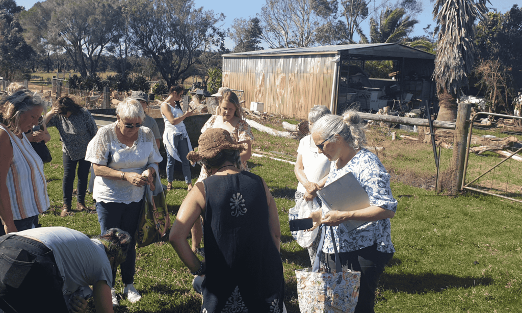 Group of people looking for edible weeds