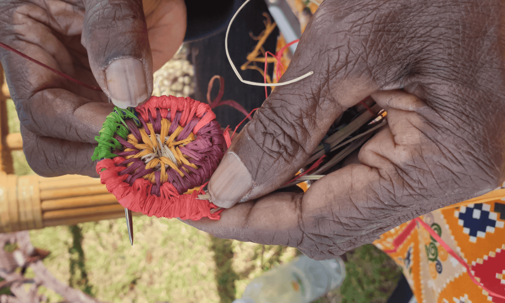 Close up of a Tiwi Elder's weaving