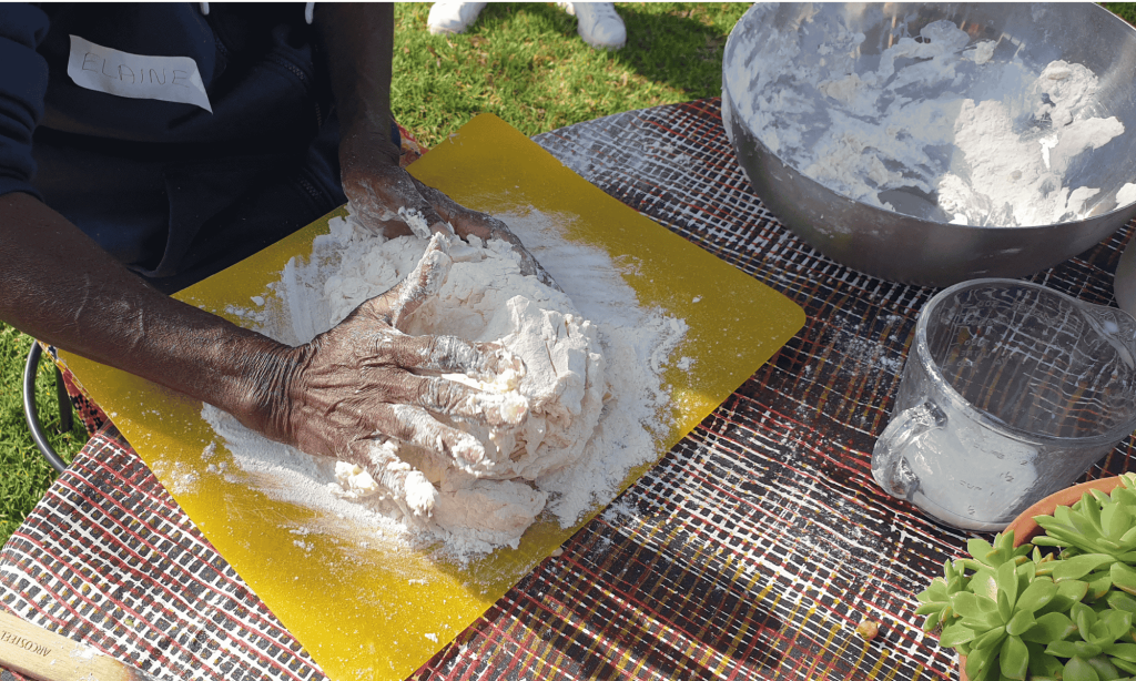 Close up of damper being made by Tiwi Elder